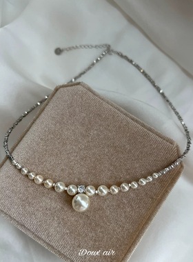 925纯银碎银子施家珍珠项链女款2024新款颈链渐变串珠锁骨链包邮