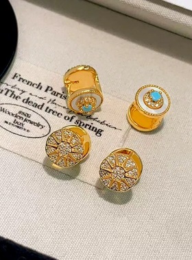 绿松石芒星耳扣复古高级感秋冬新款耳钉小众双面贝壳小巧精致耳环