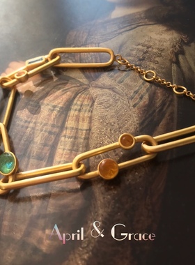 Barcelona链条金色彩色宝石复古百搭手链