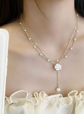 人鱼眼泪碎银子珍珠项链女高级感小众设计轻奢简约锁骨链百搭银饰