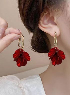 流苏新款玫瑰耳坠网红长