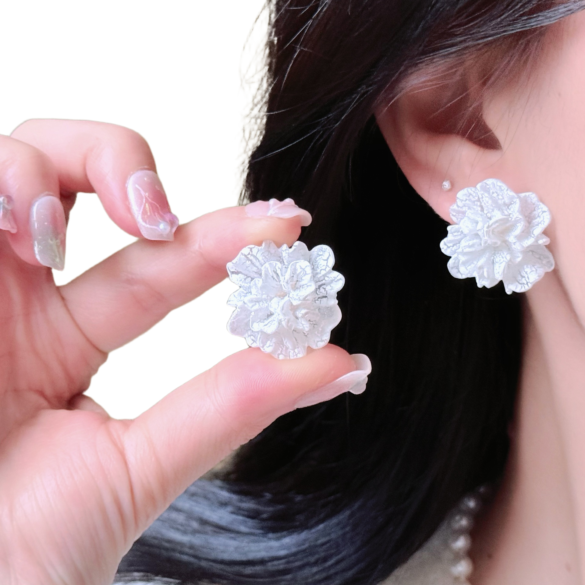 银针超仙白色山茶花耳钉小众气质简约甜美花朵耳环耳饰耳夹蚊香盘,淘宝优惠券,粉丝福利购,淘宝优惠卷