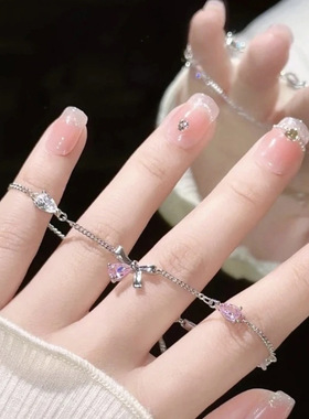 粉色锆石蝴蝶结手链女ins小众设计感可爱甜美少女心高颜值手饰品