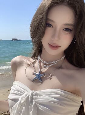 三亚旅游女白蚁多层珍珠海星项链配裙子海边颈链度假风风配饰