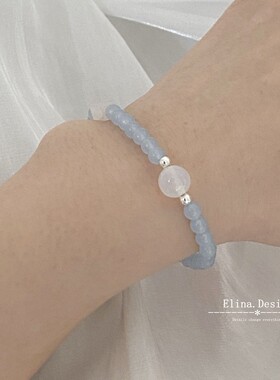 夏季新中式手串简约清冷气质蓝玉髓白玛瑙小众设计禅意风手饰女
