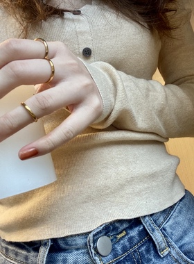 重工欧美风金色加宽细款叠戴戒指