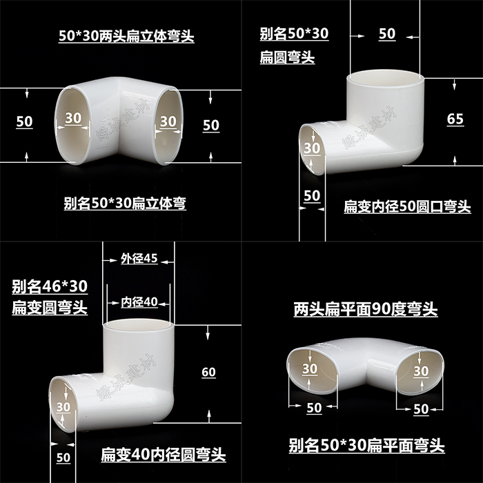 PVC50*30扁管地漏移位器50扁管移位扁变圆弯头三通直接直弯立三通-图0