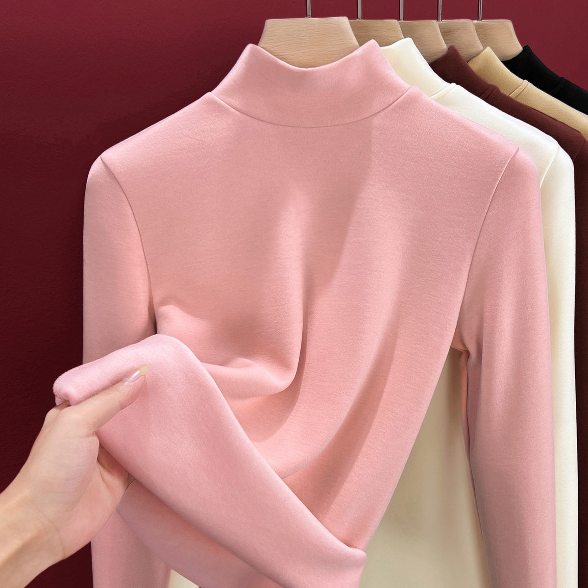 秋冬季蚕丝羊绒双面德绒半高领打底衫女加绒加厚保暖洋气长袖上衣,淘宝优惠券,粉丝福利购,淘宝优惠卷