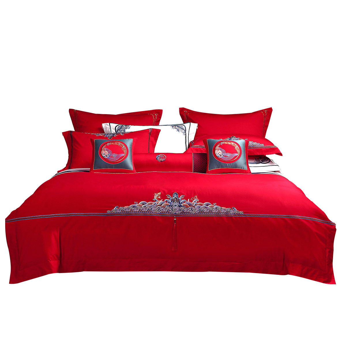 水星家纺官方品牌店正品全棉绣花六件套大红结婚套件婚庆床品海约,淘宝优惠券,粉丝福利购,淘宝优惠卷