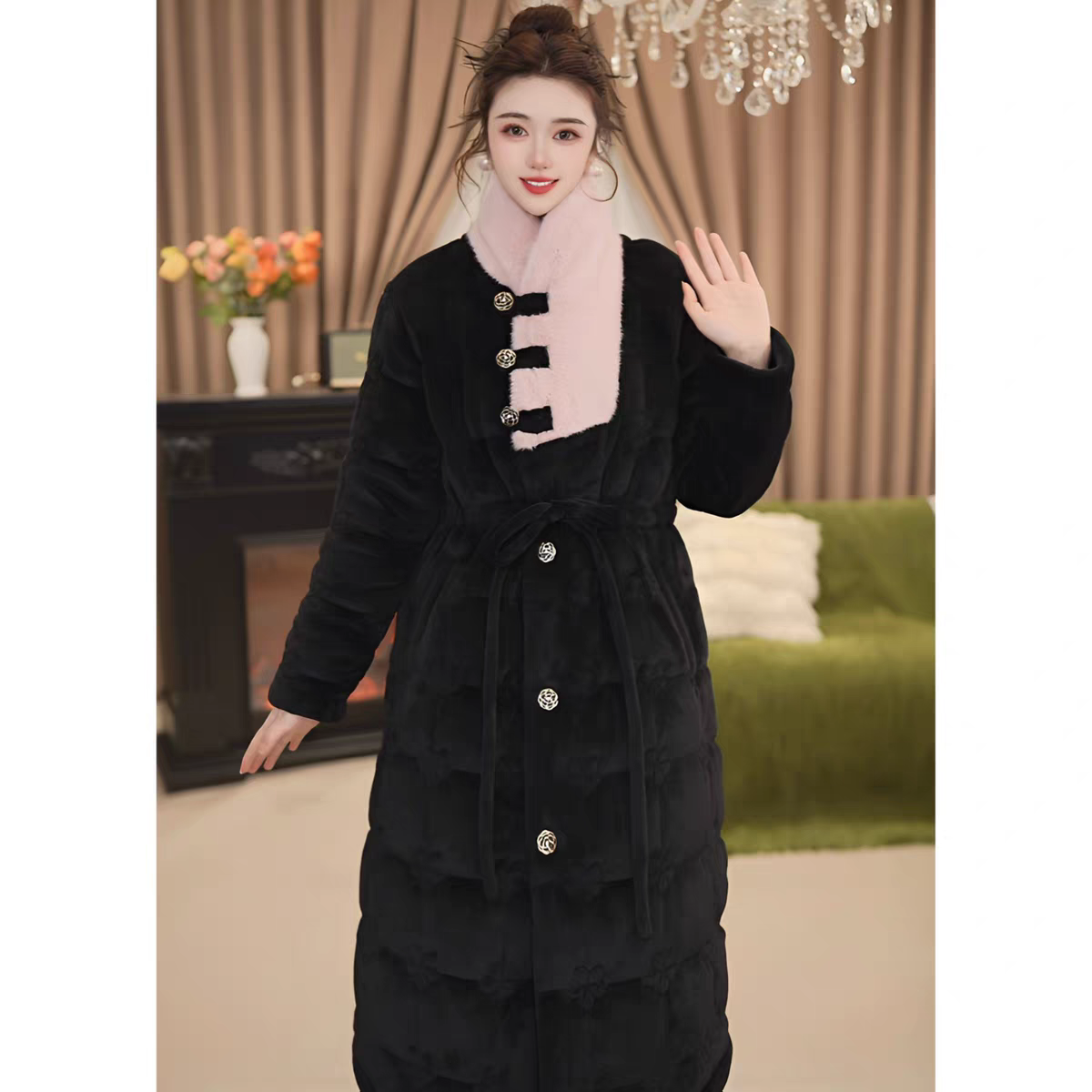 珊瑚绒睡衣女冬季三层夹棉家居服中长款睡袍女冬款加绒保暖夹棉裤,淘宝优惠券,粉丝福利购,淘宝优惠卷