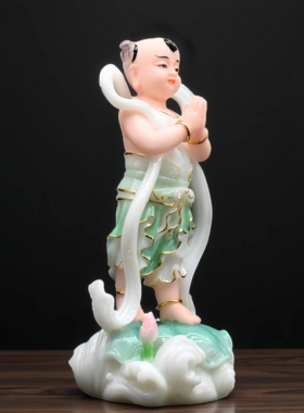 汉白玉童男童女善财童子龙女佛像金童玉女家用供奉摆件金童玉女