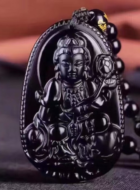 天然黑曜石吊坠十二生肖本命年龙蛇普贤菩萨守护shen男女情侣款