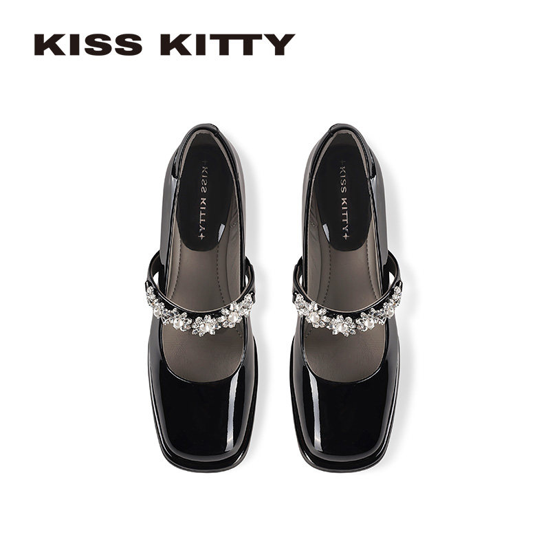 KISSKITTY心动玫瑰 法式玛丽珍新款一字带高跟鞋不累脚单鞋羊皮垫,淘宝优惠券,粉丝福利购,淘宝优惠卷