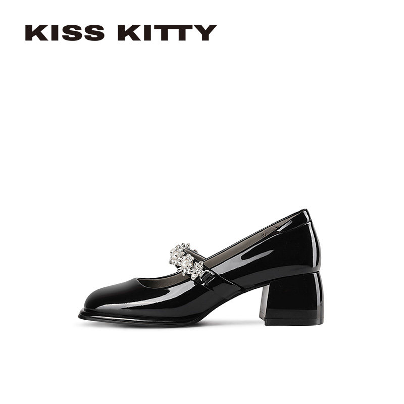 KISSKITTY心动玫瑰 法式玛丽珍新款一字带高跟鞋不累脚单鞋羊皮垫,淘宝优惠券,粉丝福利购,淘宝优惠卷