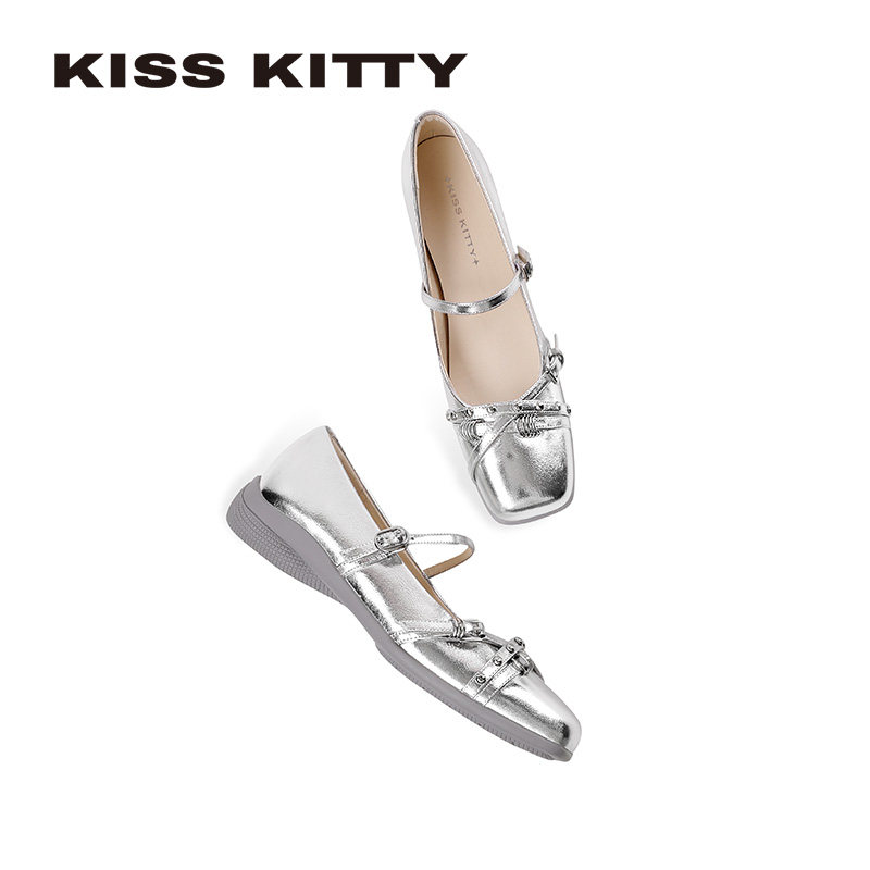 KISSKITTY法式玛丽珍鞋2026年春季新款优雅芭蕾鞋银色平底单鞋女,淘宝优惠券,粉丝福利购,淘宝优惠卷