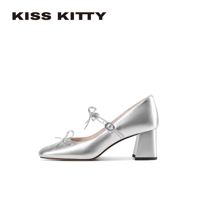 KISSKITTY鎏金幻银 羊皮玛丽珍法式复古高跟鞋26年春新款粗跟单鞋,淘宝优惠券,粉丝福利购,淘宝优惠卷