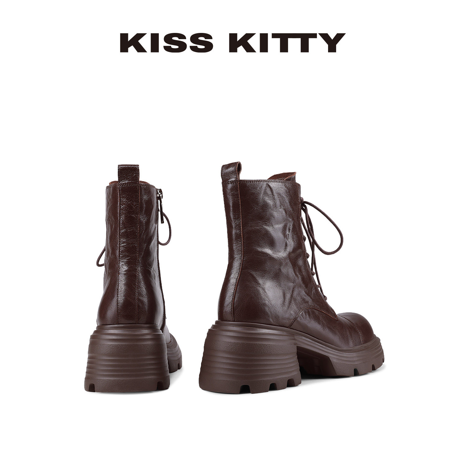 KISSKITTY马丁靴女款2025秋冬新款羊皮棕色厚底复古英伦风短女靴,淘宝优惠券,粉丝福利购,淘宝优惠卷