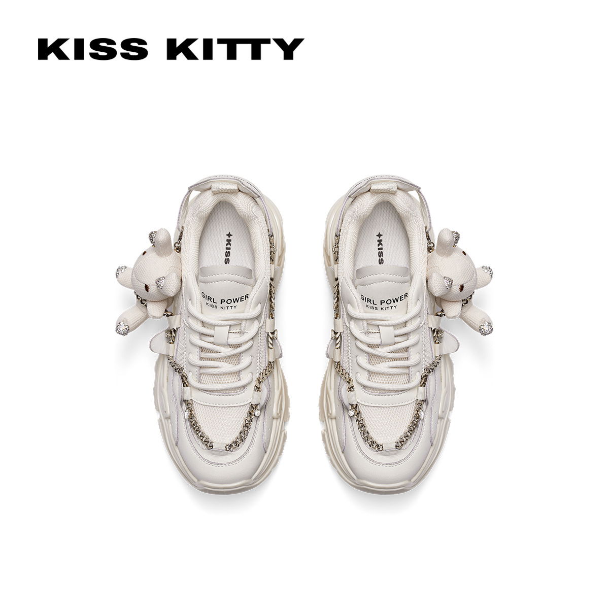 KISSKITTY2024年夏季新款网面透气老爹鞋厚底增高公仔运动休闲鞋 - 图1