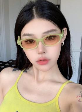 撞色街拍辣妹风小椭圆防晒太阳镜