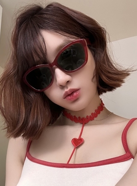 个性潮复古红色猫眼防晒墨镜
