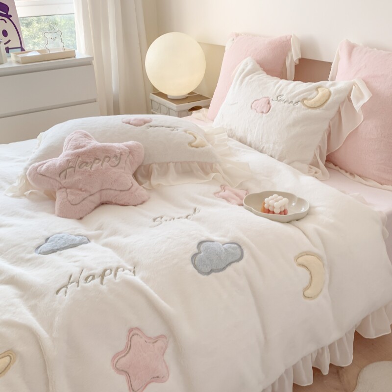 可爱云朵兔兔绒刺绣四件套加厚牛奶绒床上用品秋冬珊瑚绒床单被套,淘宝优惠券,粉丝福利购,淘宝优惠卷