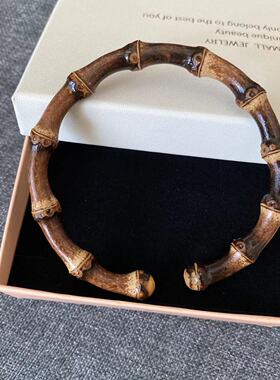 紫竹藤手镯紫竹根手环黑玉竹子鸡血藤鞭交叉款手工男女情侣款定制