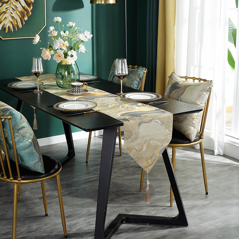 水墨餐桌桌旗茶席新中式轻奢高档美式法式复古茶几电视柜长条桌布,淘宝优惠券,粉丝福利购,淘宝优惠卷