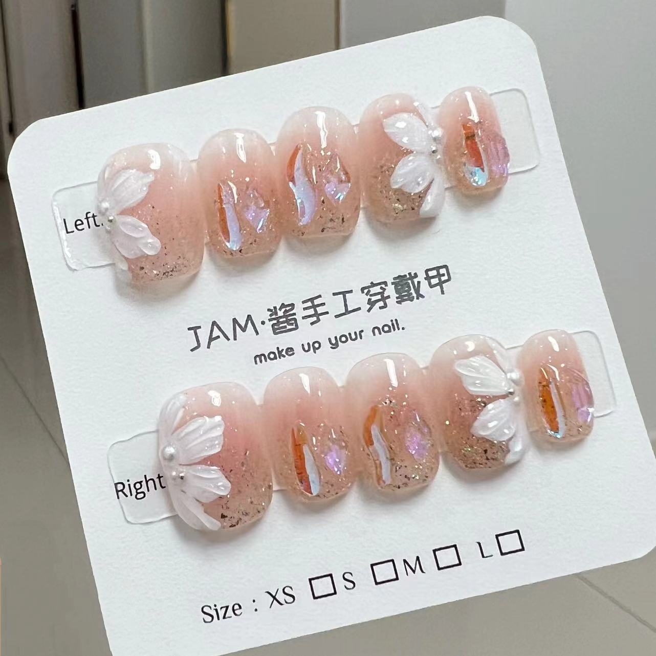 【JAM酱】新款腮红渐变温精灵手绘冰茶花气质超仙纯手工穿戴甲光 - 图0