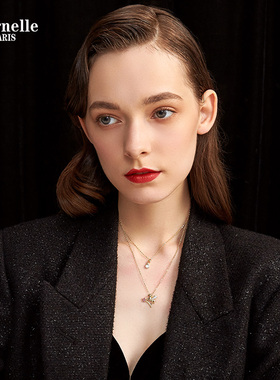 法国Eternelle原创独角兽项链女纯银卡通叠戴双层锁骨链简约气质