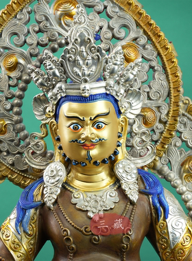 密宗纯铜黄财神佛像古色鎏金鎏银