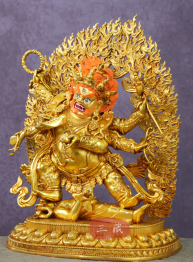 藏传纯铜全鎏金六臂玛哈嘎啦佛像