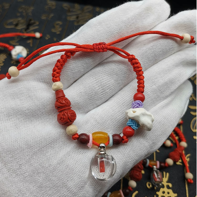 儿童宝宝婴儿款手工编织红绳朱砂瓶粉猪精骨胎毛瓶手链,淘宝优惠券,粉丝福利购,淘宝优惠卷