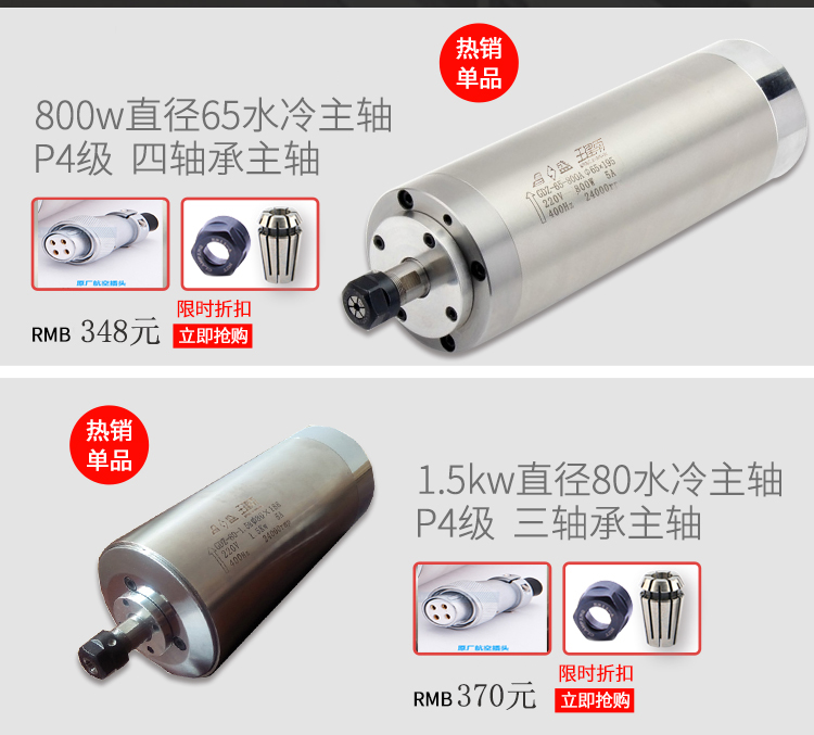 雕刻机主轴电机800/1.5/2.2/3.0/3.2/4.5/5.5KW昌盛+CS高速电主轴 - 图0