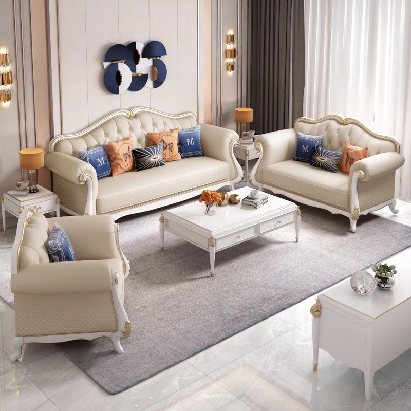 欧式真皮实木沙发123组合大小户型美式牛皮奢华高档别墅客厅家具 - 图0