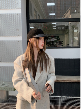 绵羊皮鸭舌帽复古女士秋冬