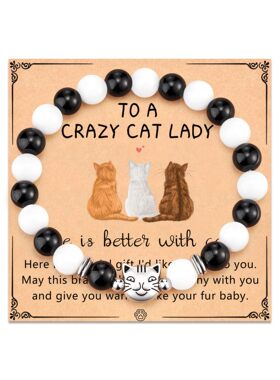 天然石猫手链黑磁石虎斑橙色猫手镯银色猫头疯狂猫女士礼物手链