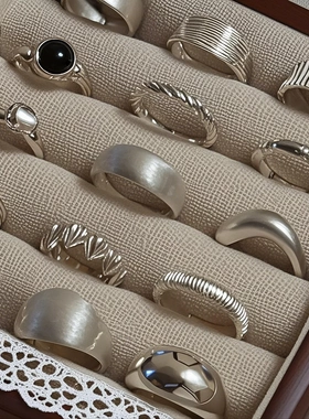 925镀银拉丝素圈戒指女小众轻奢高级感不规则食指戒不掉色指环潮