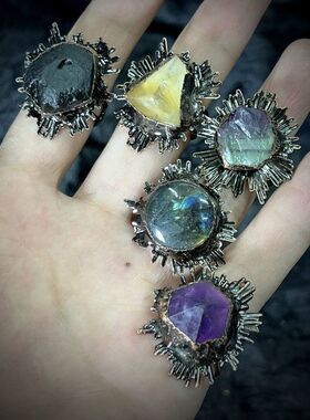 天然萤石欧美戒指古铜复古长石