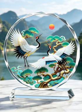 松鹤延年水晶摆件福寿安康客厅