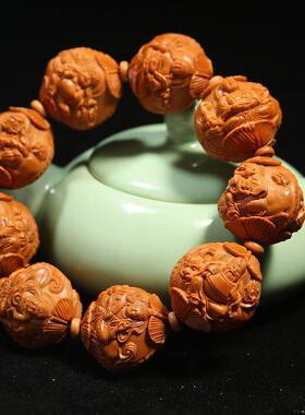 25mm大籽橄榄核手串万佛朝宗神仙会苏工手雕财神弥勒佛观音手链男