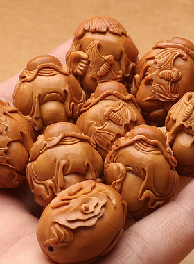 橄榄核大籽纯手工雕刻钟馗赐福整神文玩手串核雕八大钟馗盘玩包浆