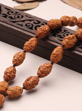 小籽十八地主财神手工雕刻橄榄核手持长串文玩盘玩手把件八大财神