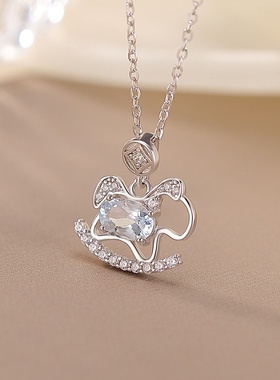 马年S925镀金黄水晶海蓝宝项链