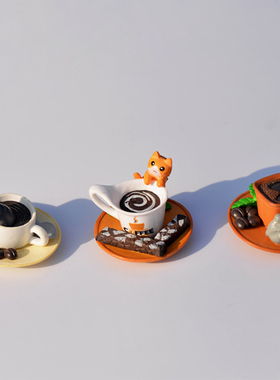 4.7x3.2cm甜点小猫咪塑料点心小猫场景创意卡通动物公仔小摆件6款
