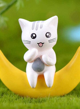 微景观盆栽小摆件装饰品创意摄影道具可爱月亮猫公仔塑料儿童玩具