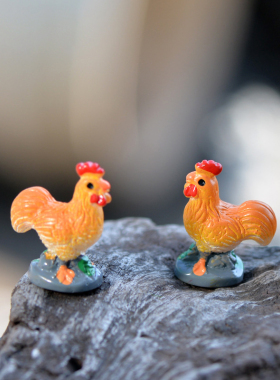 园艺微景观创意动物摆件桔色树脂公鸡公仔卡通摄影装饰盆栽小道具