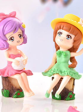 微景观小摆件创意手工小人可爱带帽抱球女孩塑料人物摆设蛋糕装饰