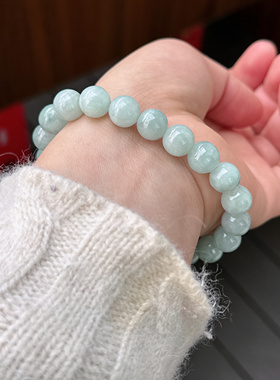 天然翡翠散珠a货浅绿冰种玉珠子diy饰品女男士手链珠项链满30包邮