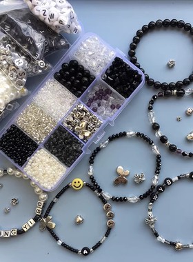 定制字母泫雅风ins爱豆应援水晶彩虹糖果弹力手链Y2K手工穿珠材料