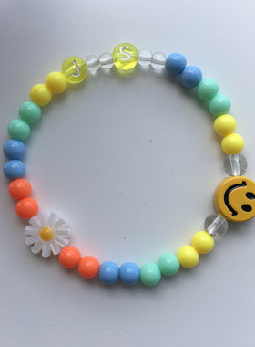 自制ins韩版seventeen洪知秀同款彩色透明字母串珠笑脸小雏菊手链